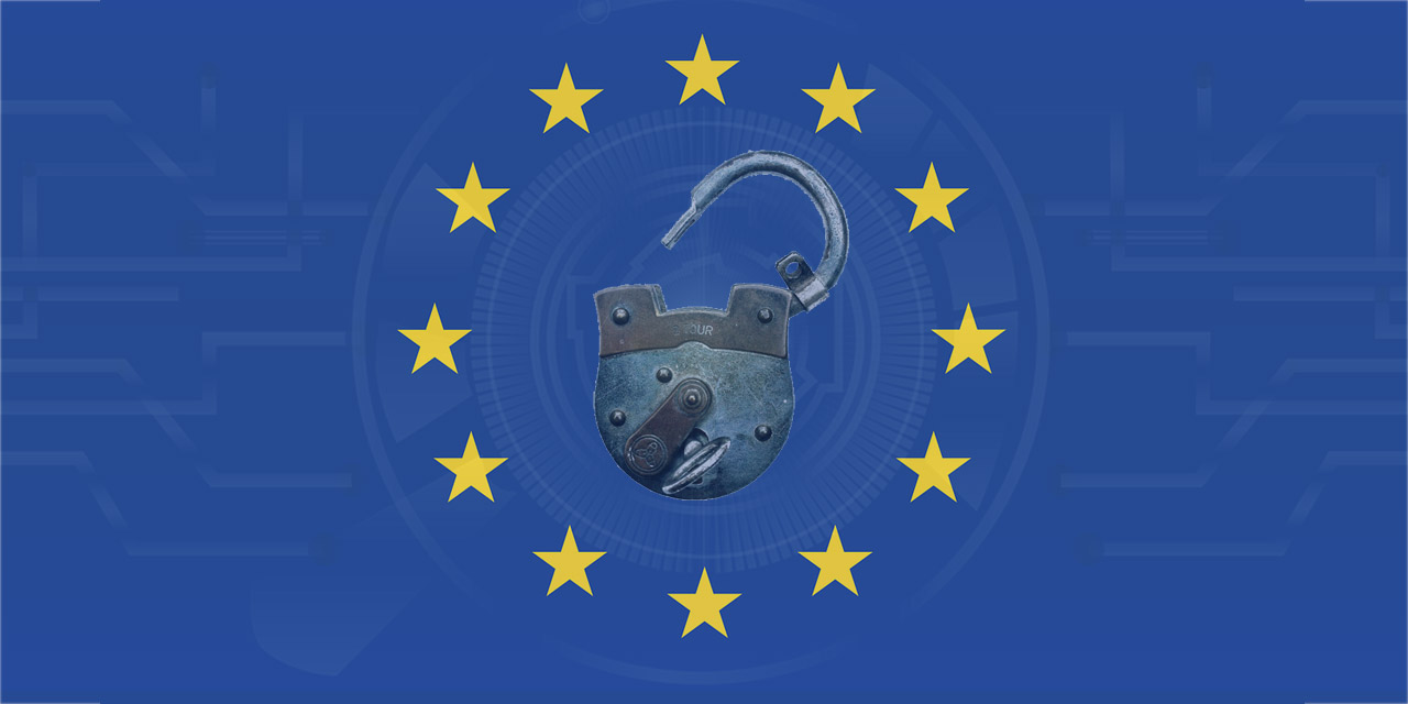 offenes Vorgängeschloss auf EU-Flagge