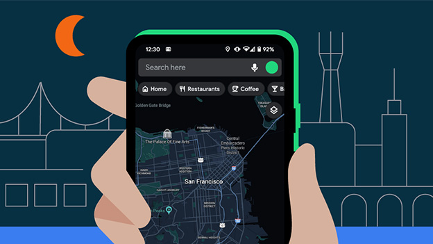 Visualisieurng von Google Maps am Smartphone im Dark Mode