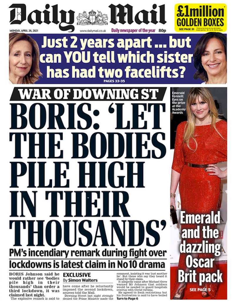 Daily Mail Titelseite Let The Bodies Pile High In Their Thousands