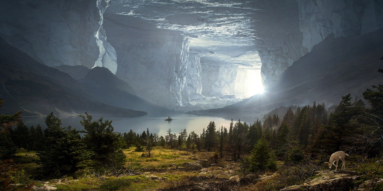 Fantasylandschaft in einer riesigen Höhle