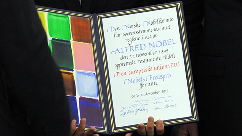 Urkunde für den Friedensnobelpreis 2012 an die Europäische Union
