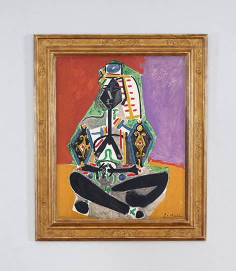 Pablo Picassos Gemälde "Hockende Frau in türkischem Kostüm (Jacqueline)"