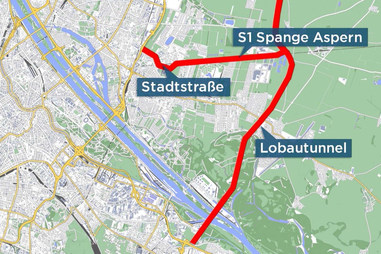 Karte mit eingezeichnetem Lobautunnel und der Stadtstraße