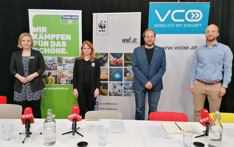 Agnes Zauner (Geschäftsführerin GLOBAL 2000), Maria Schachinger (WWF Österreich), Georg Schamschula (Ökobüro), Michael Schwendinger (VCÖ)
