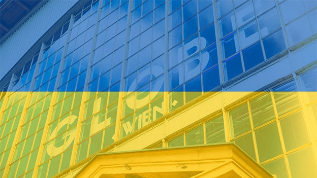 Globe Wien mit Ukrainischer Flagge