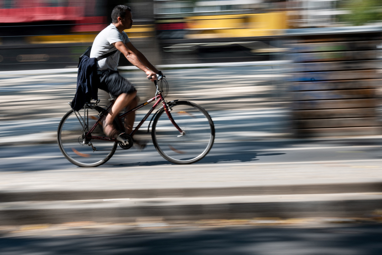 A man rides a bicycle in Paris, on September 4,
2021.