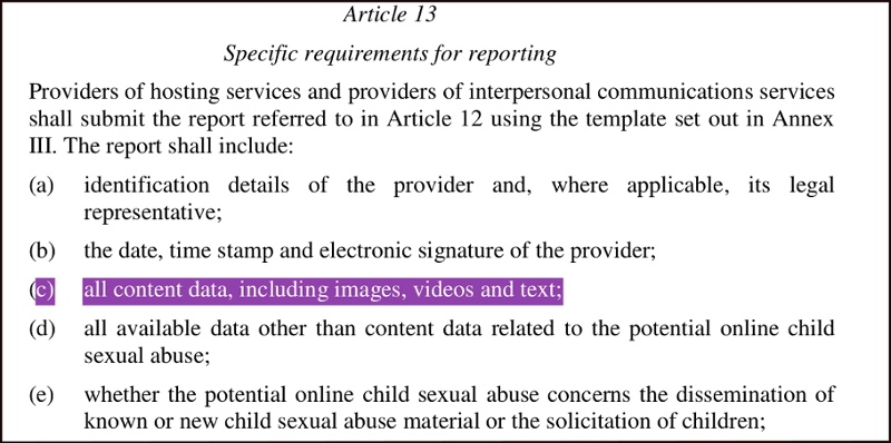 Artikel 13 mit Hinweis auf all content data