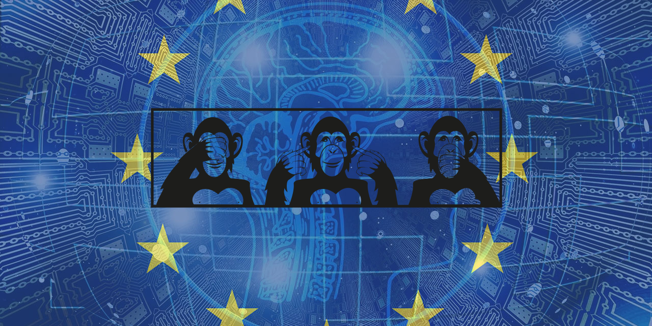 EU Flagge mit den drei Affen