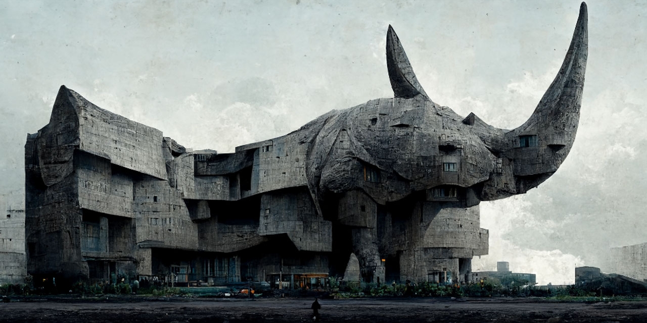 Midjourney: "Giant Rhinoceros in a brutalist style"