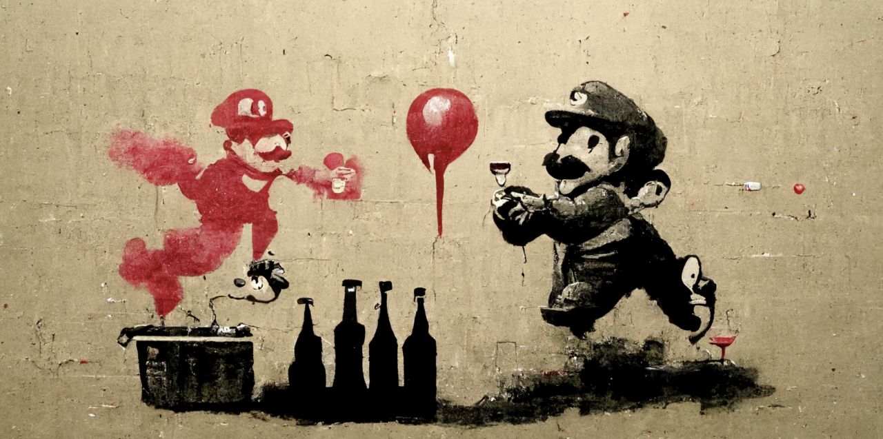 Super Mario as a Banksy graffiti