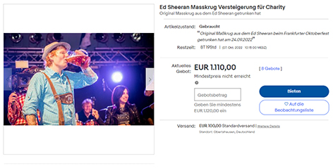 Ed Sheeran Bierkrug auf Ebay