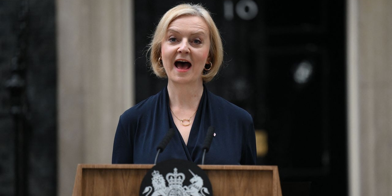 Britain's Prime Minister Liz Truss delivers a speech outside of 10 Downing Street in central London on October 20, 2022 to announce her resignation