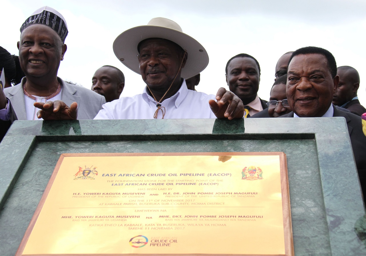 Uganda's President Yoweri Museveni during the laying of the foundation stone for the starting point of the East Africa Crude Oil Pipeline (EACOP) in Kabaale