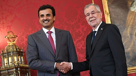Der Emir von Katar, Scheich Tamim bin Hamad Al Thani 2019 zu Gast in der Wiener Hofburg bei Bundespräsident Alexander Van der Bellen