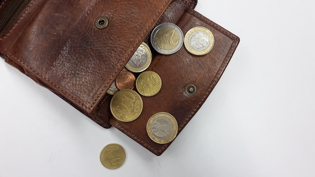 Geldbörse mit einigen Euromünzen