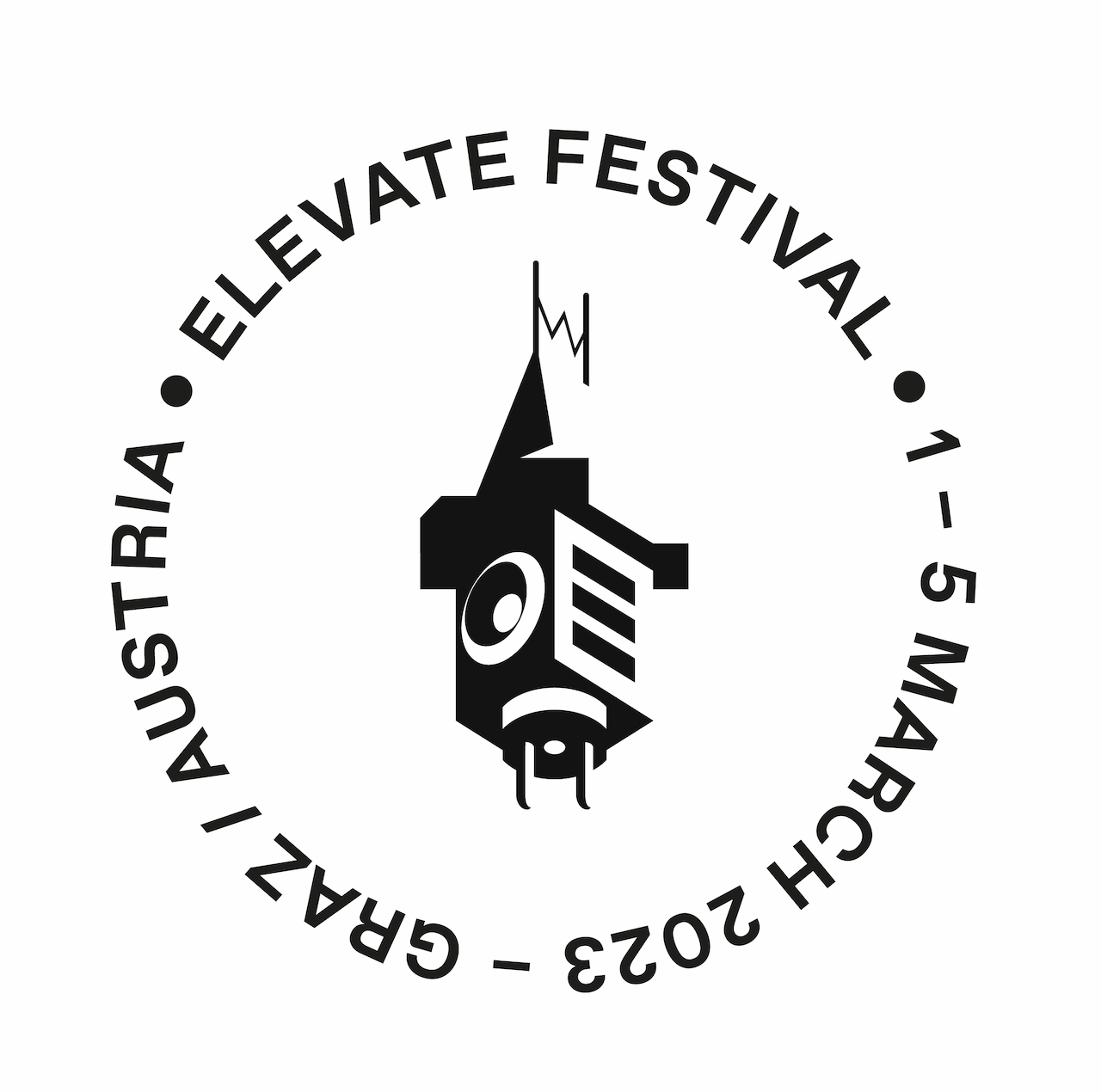 Elevate Logo, Uhrturm, runde Schrift