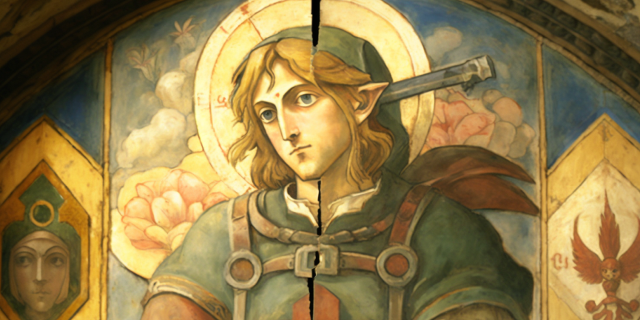 Link from Zelda, mural by Giotto