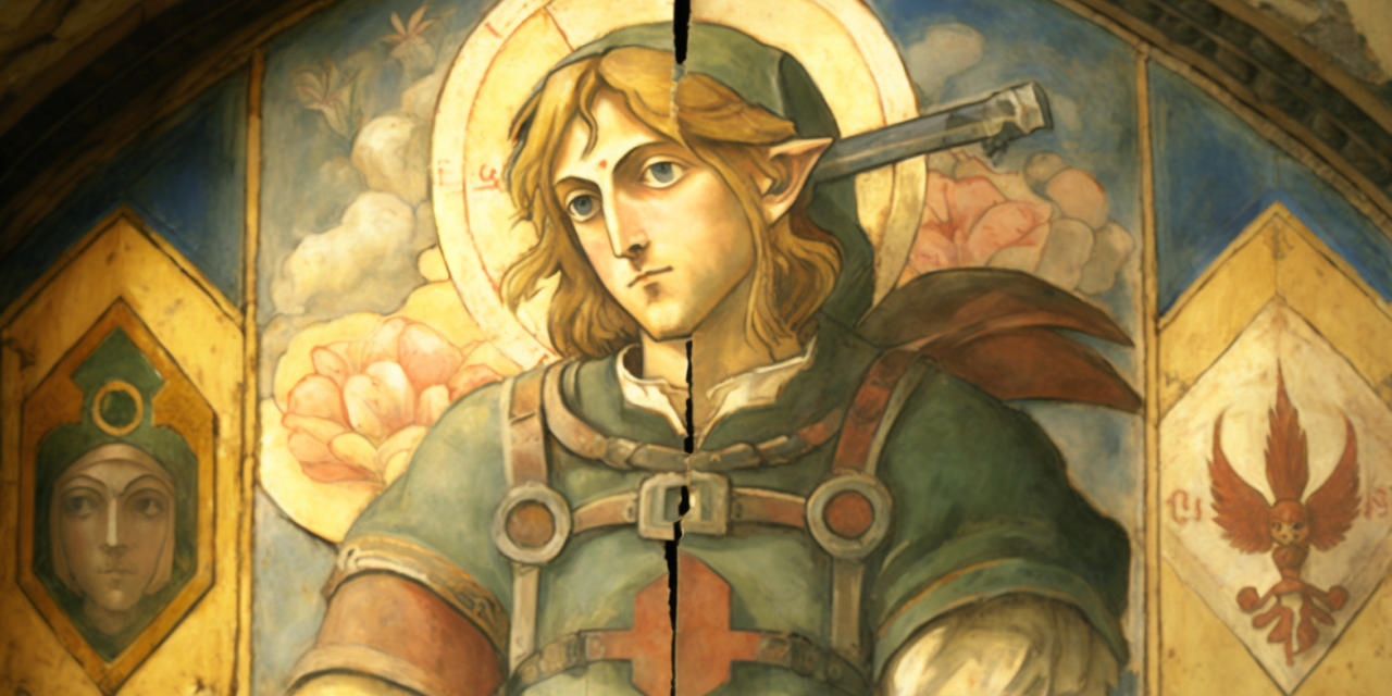 Link from Zelda, mural by Giotto