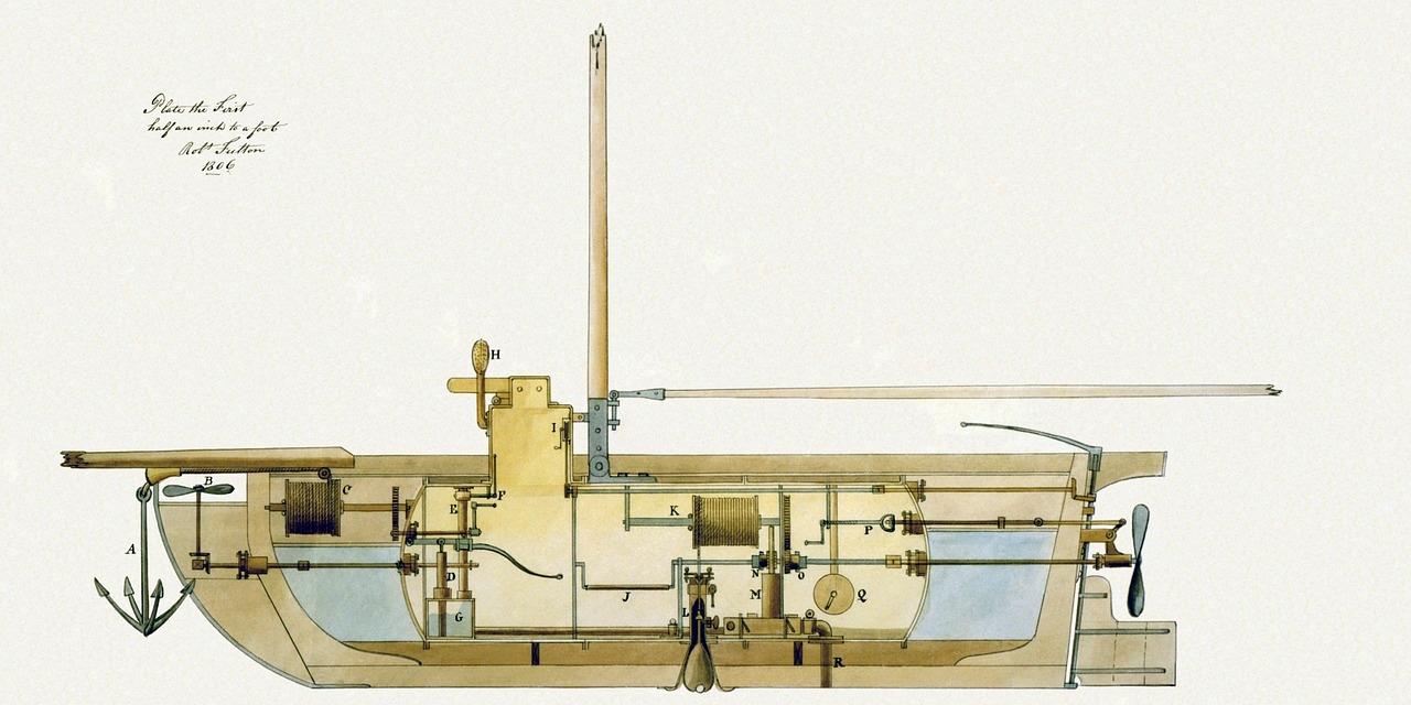 Uboot in sehr alter Zeichnung / Entwurf aus 1806