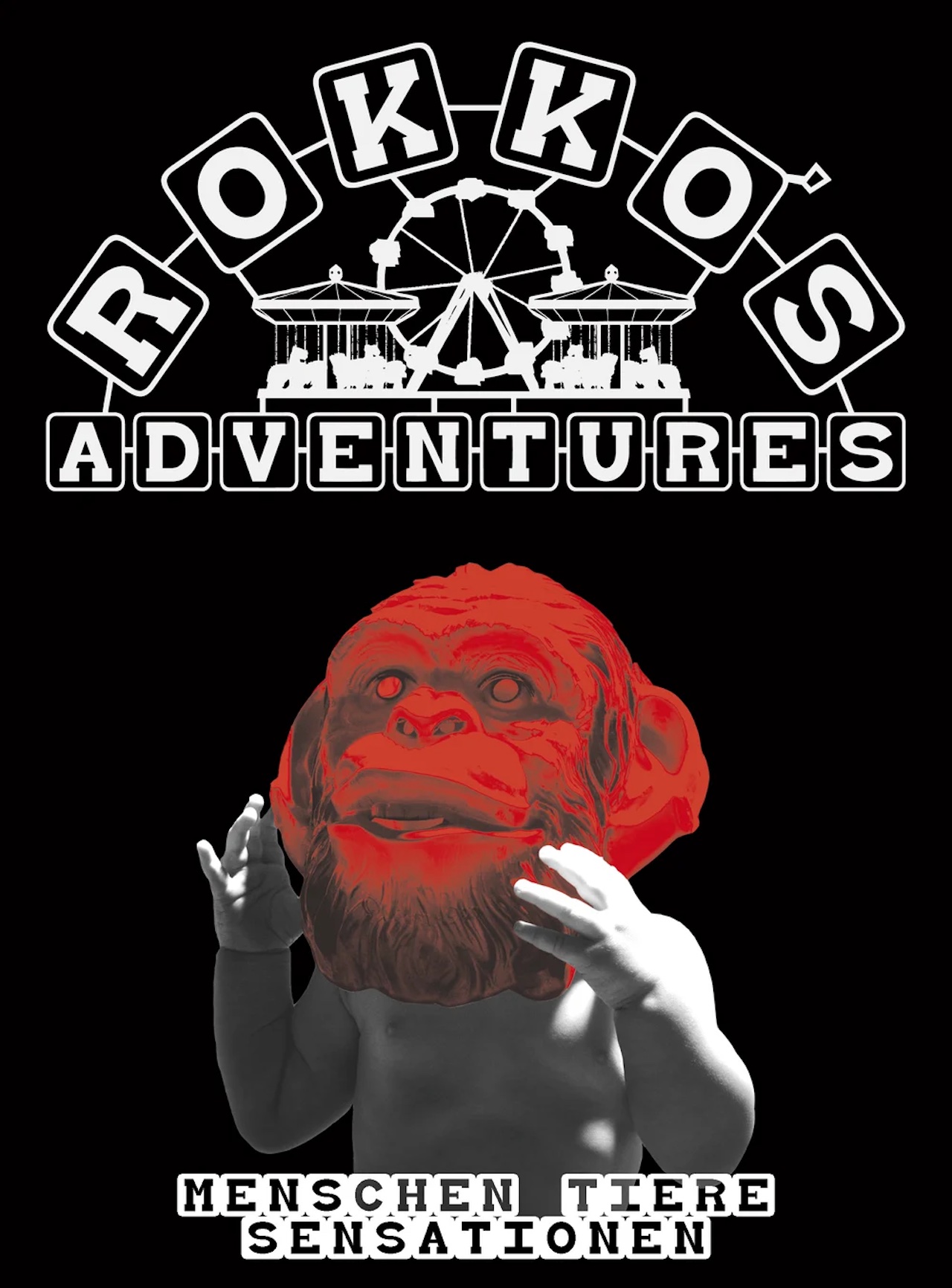 Cover Rokko's Adventures Sammelband: Ein Baby mit einem Affenkopf, darüber das Zirkuslogo des Magazins Rokko's Adventures