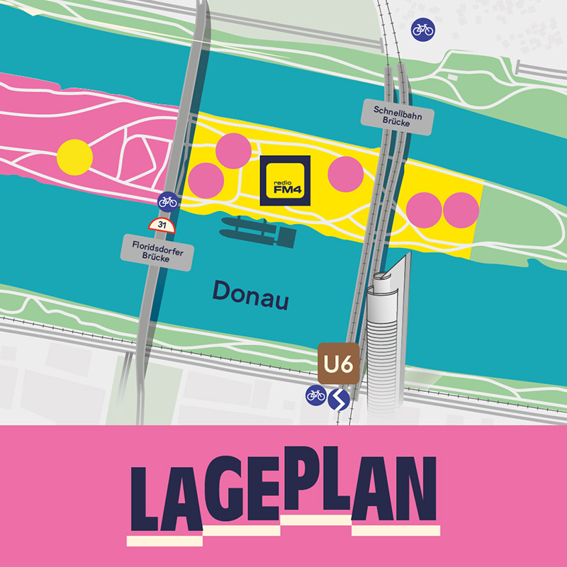 Lageplan der FM4 Bühne am Donauinselfest