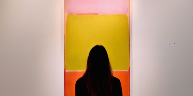 A person looks at Mark Rothko's "No. 7", part of The Macklowe Collection, at Sotheby's on November 5, 2021 in New York City