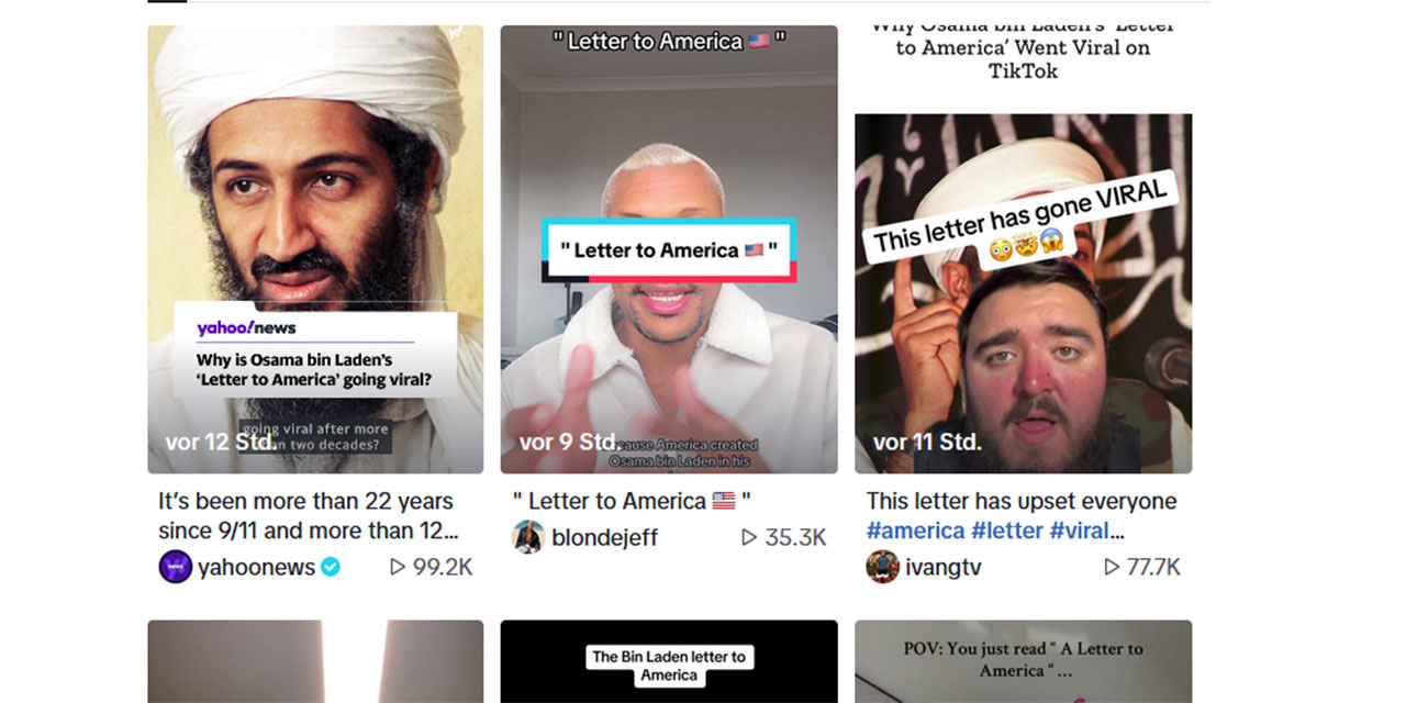 Screenshot von TikTok Videos zu Osama bin Laden