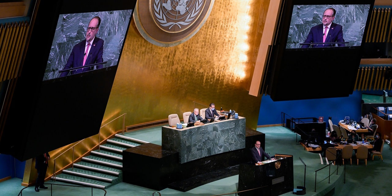Alexander Schallenberg (ÖVP) am Donnerstag, 22. September 2022, während seiner Rede im Rahmen der 77. UNO-Vollversammlung in New York